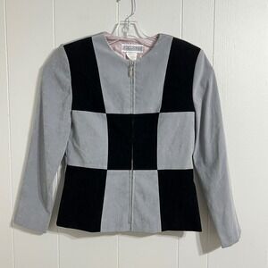 Jessica Howard Black Gray Colorblock Suede Zip Blazer‎ Jacket Size 10 Vintage